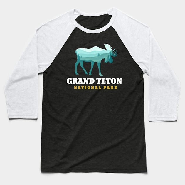 Grand Teton National Park Moose Baseball T-Shirt by TeddyTees